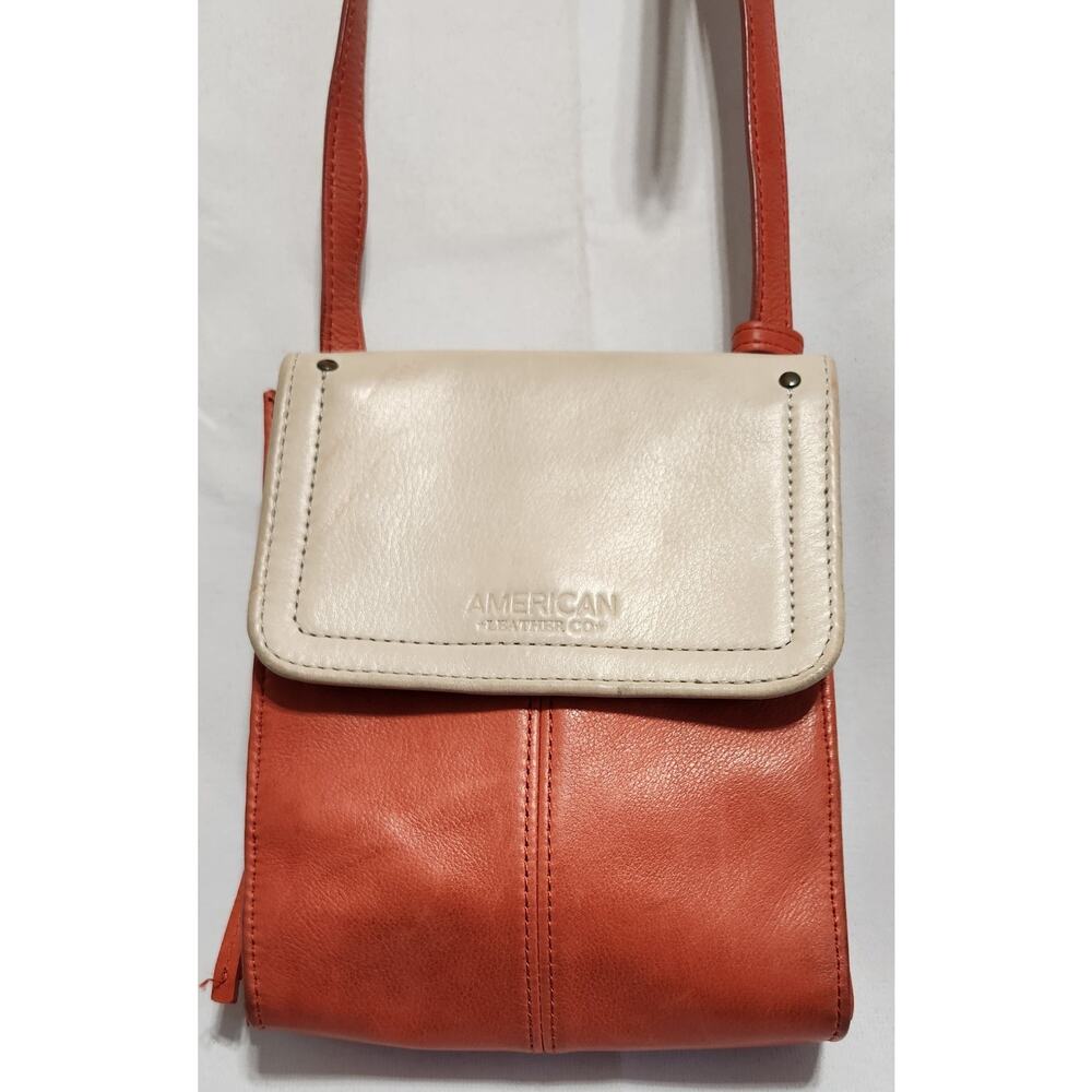 👜 American‎ Leather Co. Salmon/ Beige“Kansas” Travel Organizer Crossbody Bag